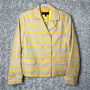Talbots Yellow & Beige Tan Striped Cotton & Linen Blend Pea Blazer Jacket Size 4